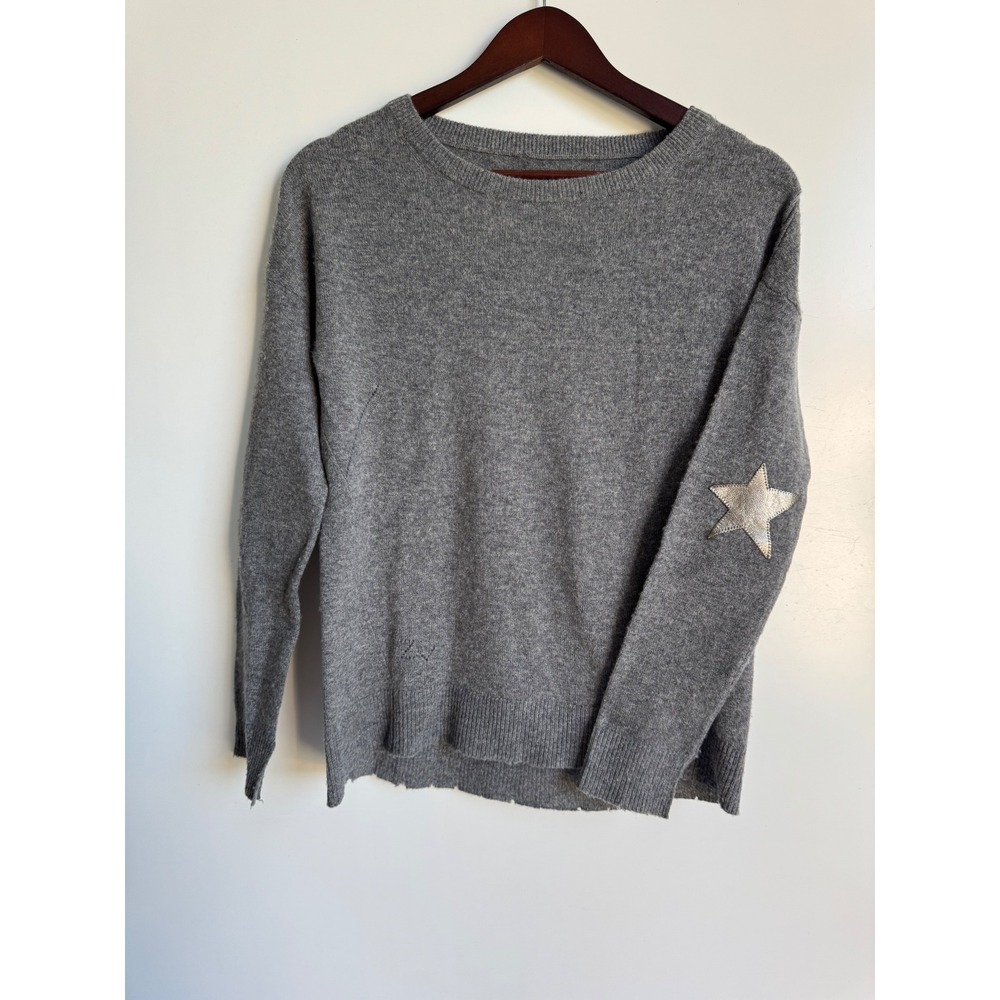 Zadig & Voltaire Cici Patch C Grey Cashmere Star Elbow Patch Sweater S Edgy Chic